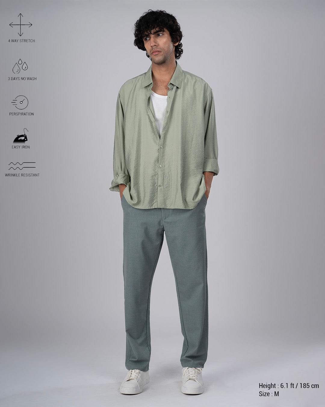 Easy Iron Striped Flexiwaist Relaxed Trouser In Green