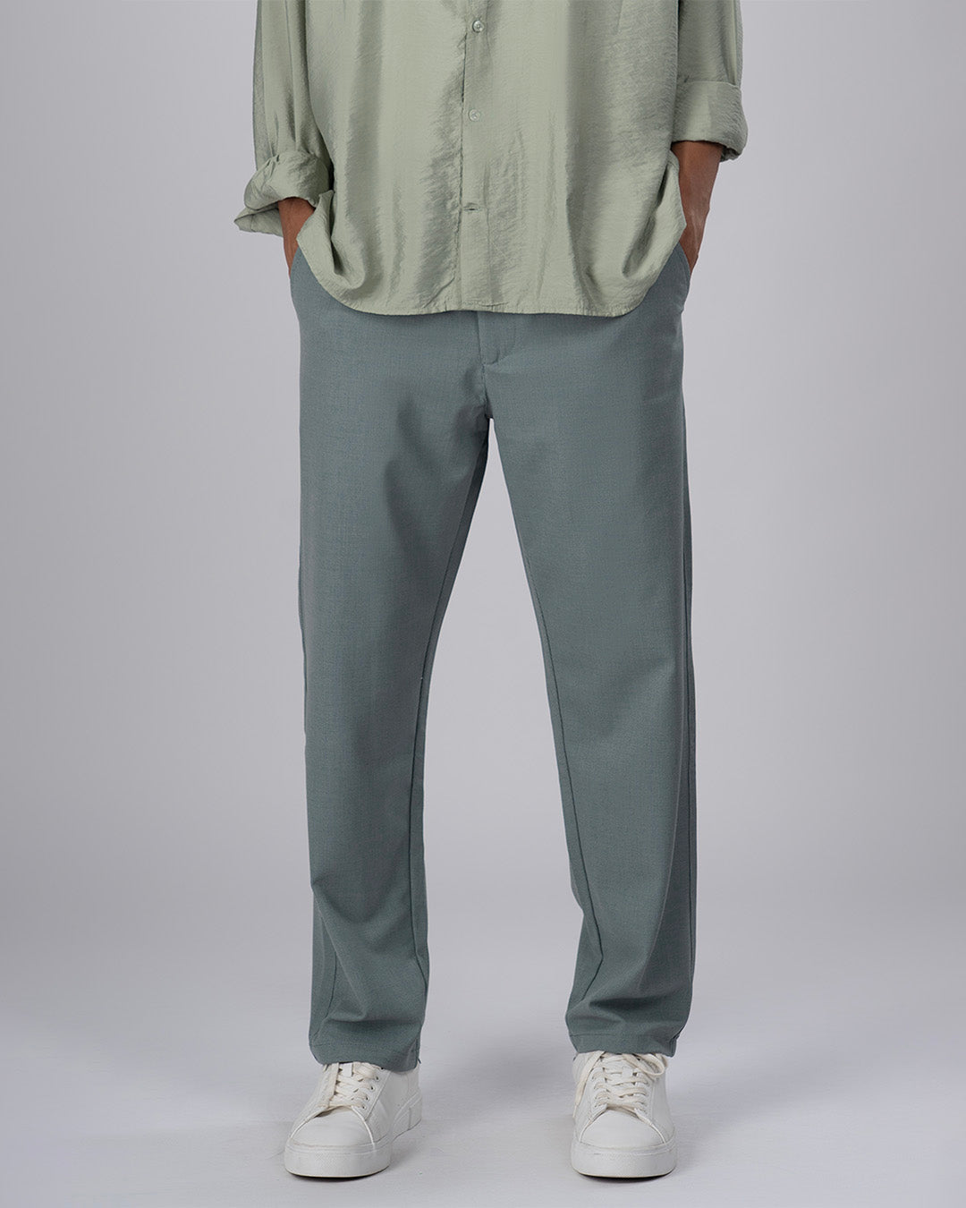 Easy Iron Striped Flexiwaist Relaxed Trouser In Green