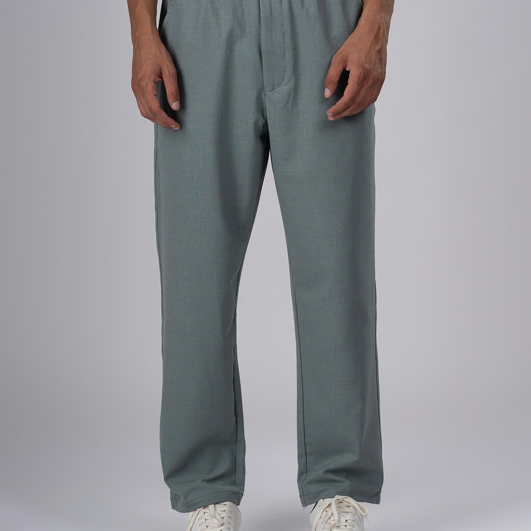 Easy Iron Striped Flexiwaist Relaxed Trouser In Green