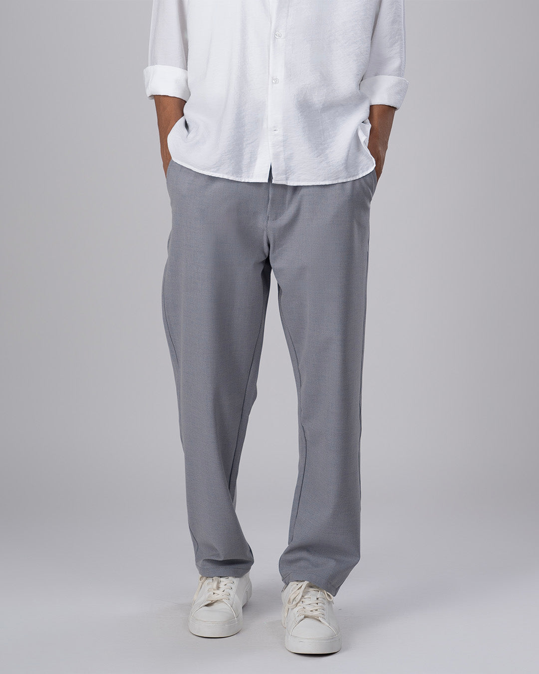 Easy Iron Striped Flexiwaist Relaxed Trouser In Light Blue