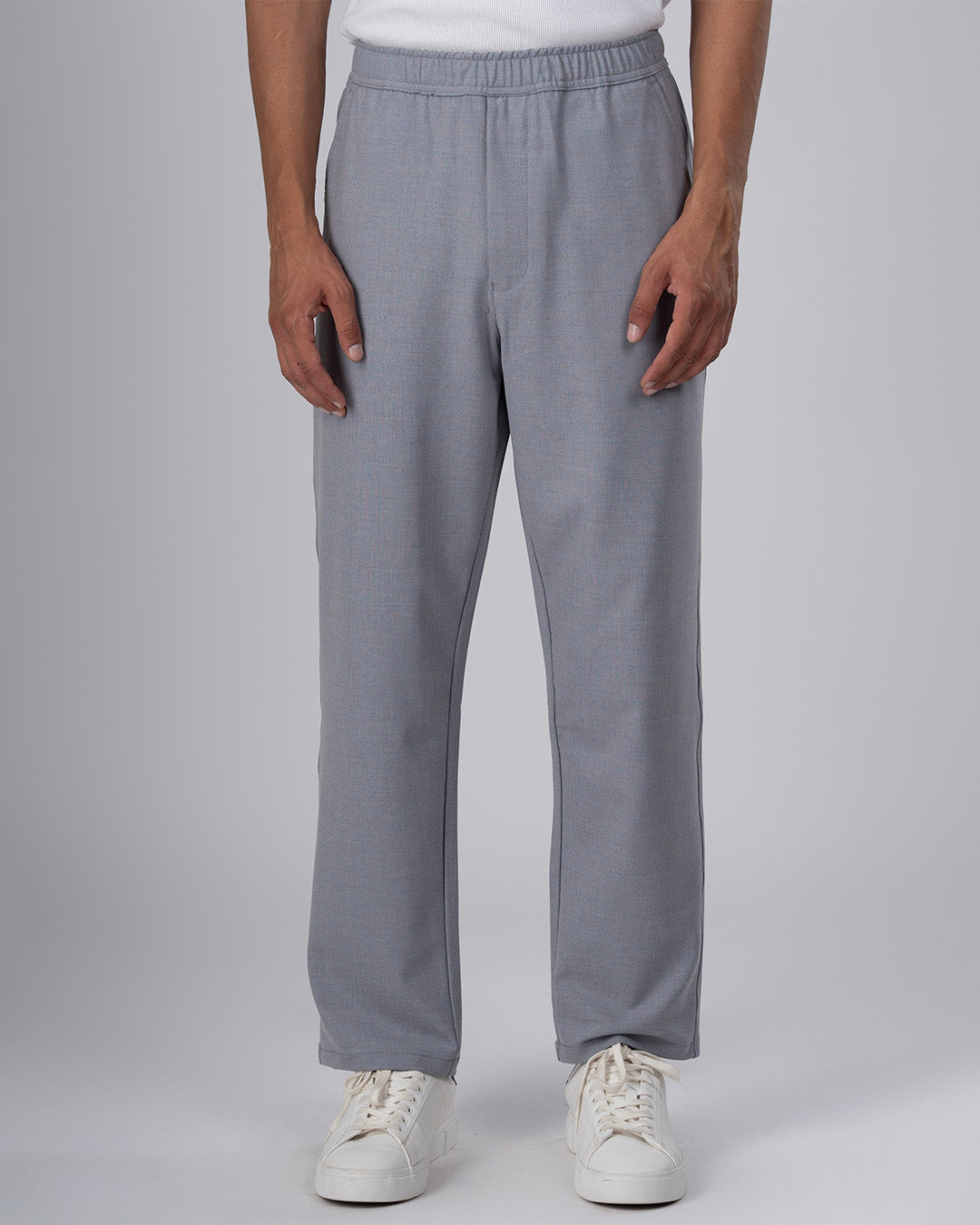 Easy Iron Striped Flexiwaist Relaxed Trouser In Light Blue