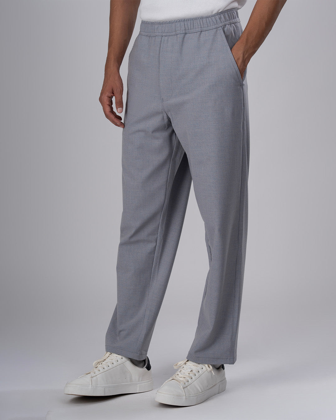 Easy Iron Striped Flexiwaist Relaxed Trouser In Light Blue