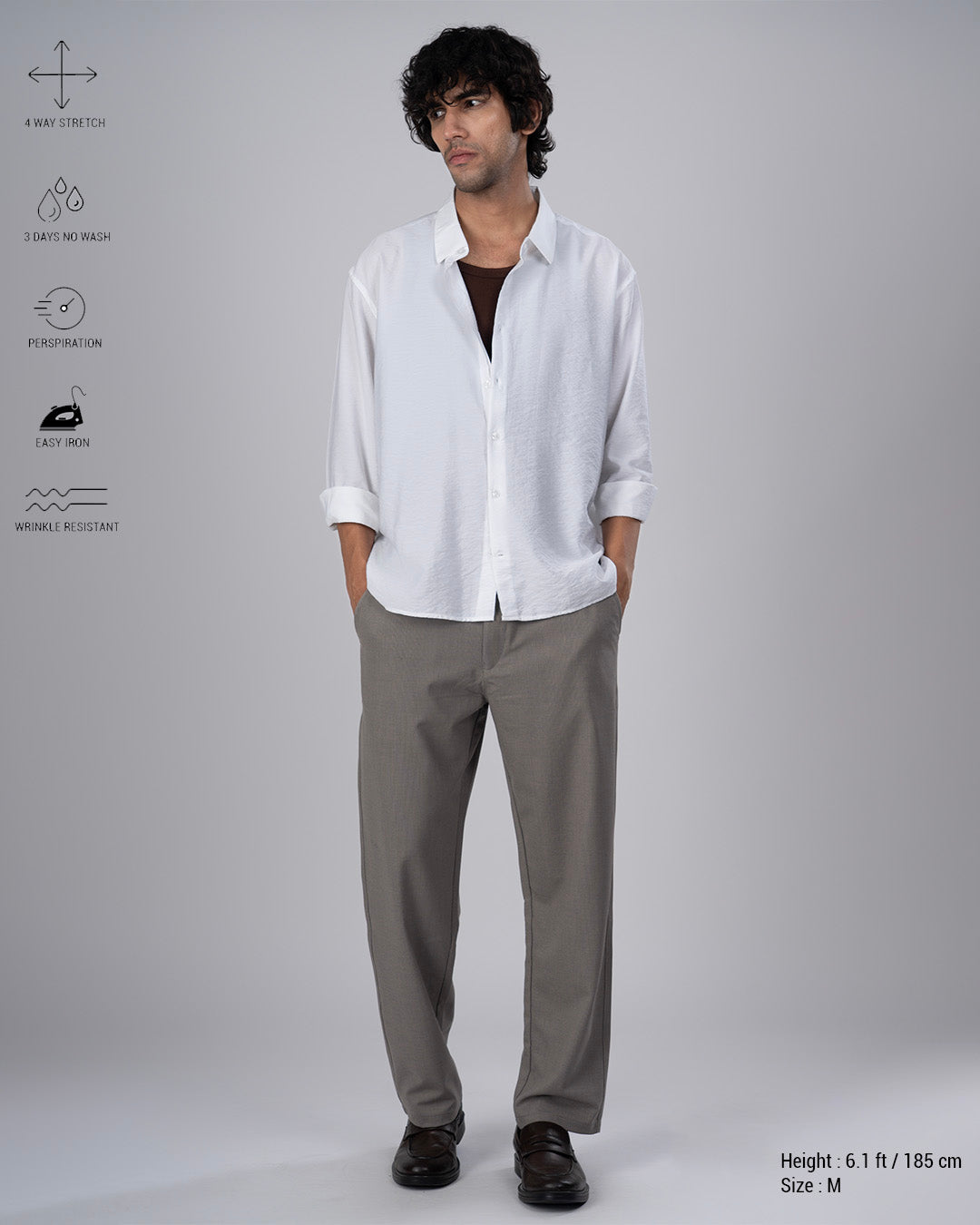 Easy Iron Striped Flexiwaist Relaxed Trouser In Beige