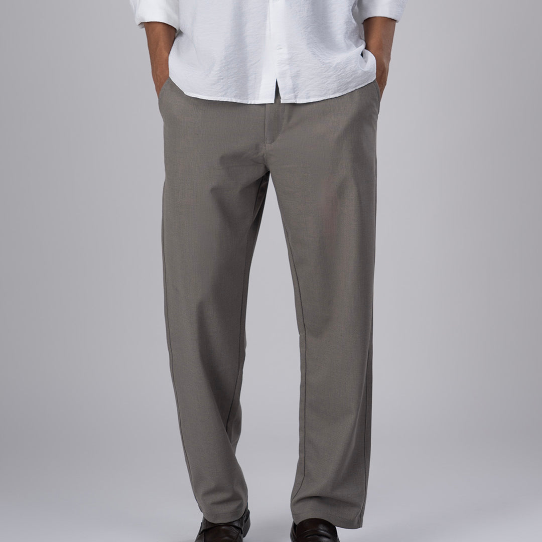 Easy Iron Striped Flexiwaist Relaxed Trouser In Beige