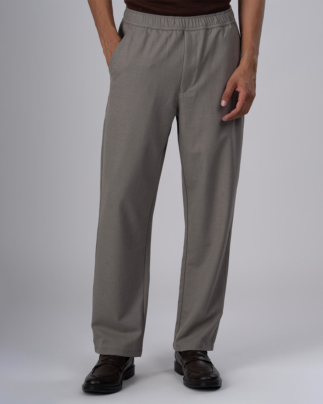 Easy Iron Striped Flexiwaist Relaxed Trouser In Beige