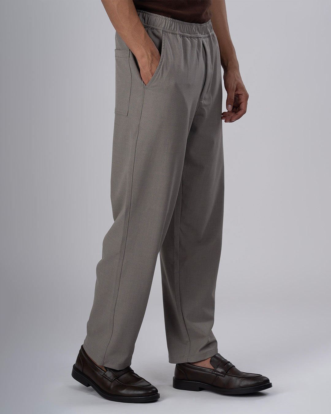 Easy Iron Striped Flexiwaist Relaxed Trouser In Beige