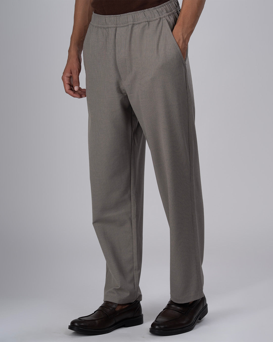 Easy Iron Striped Flexiwaist Relaxed Trouser In Beige