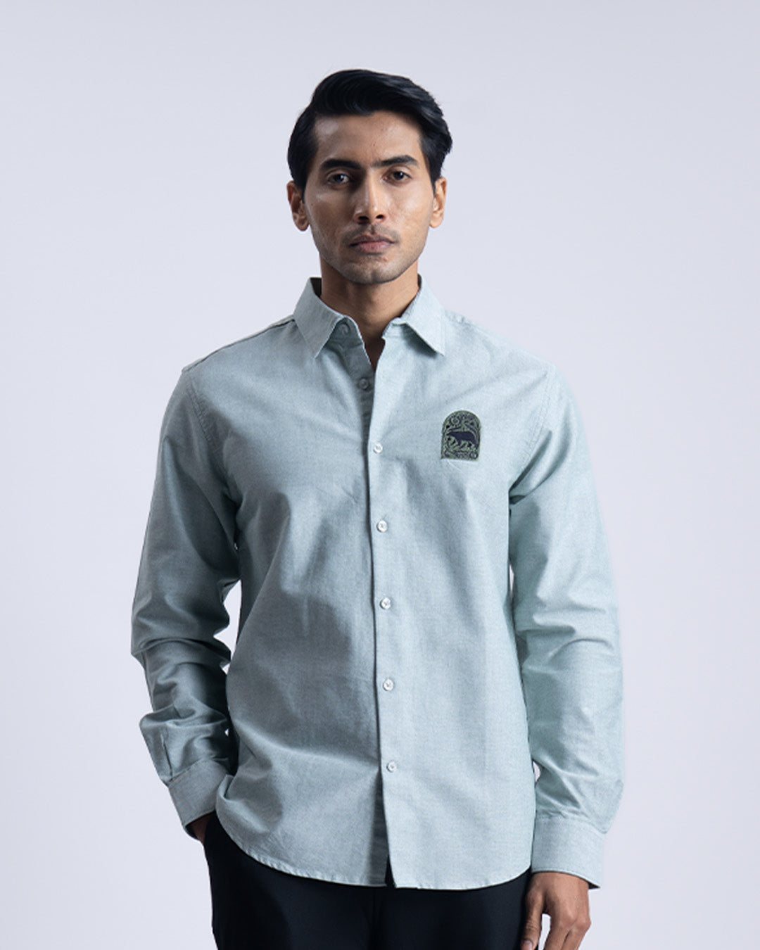 Cotton Oxford Thread Craft Shirt In Green