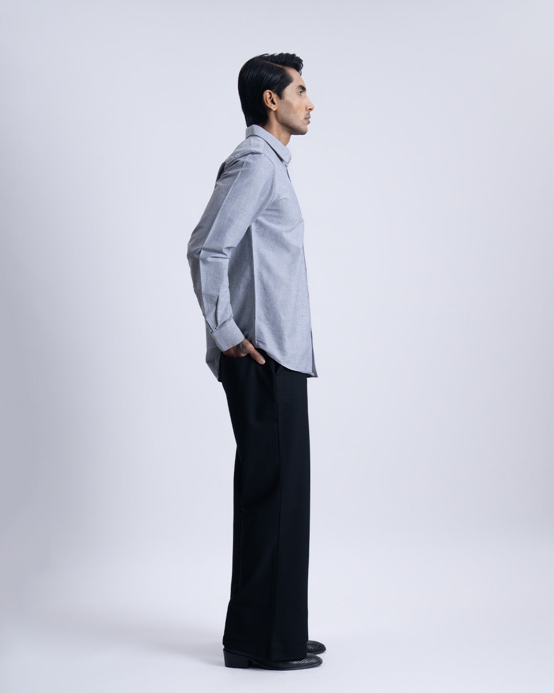 Cotton Oxford Thread Craft Shirt In Grey