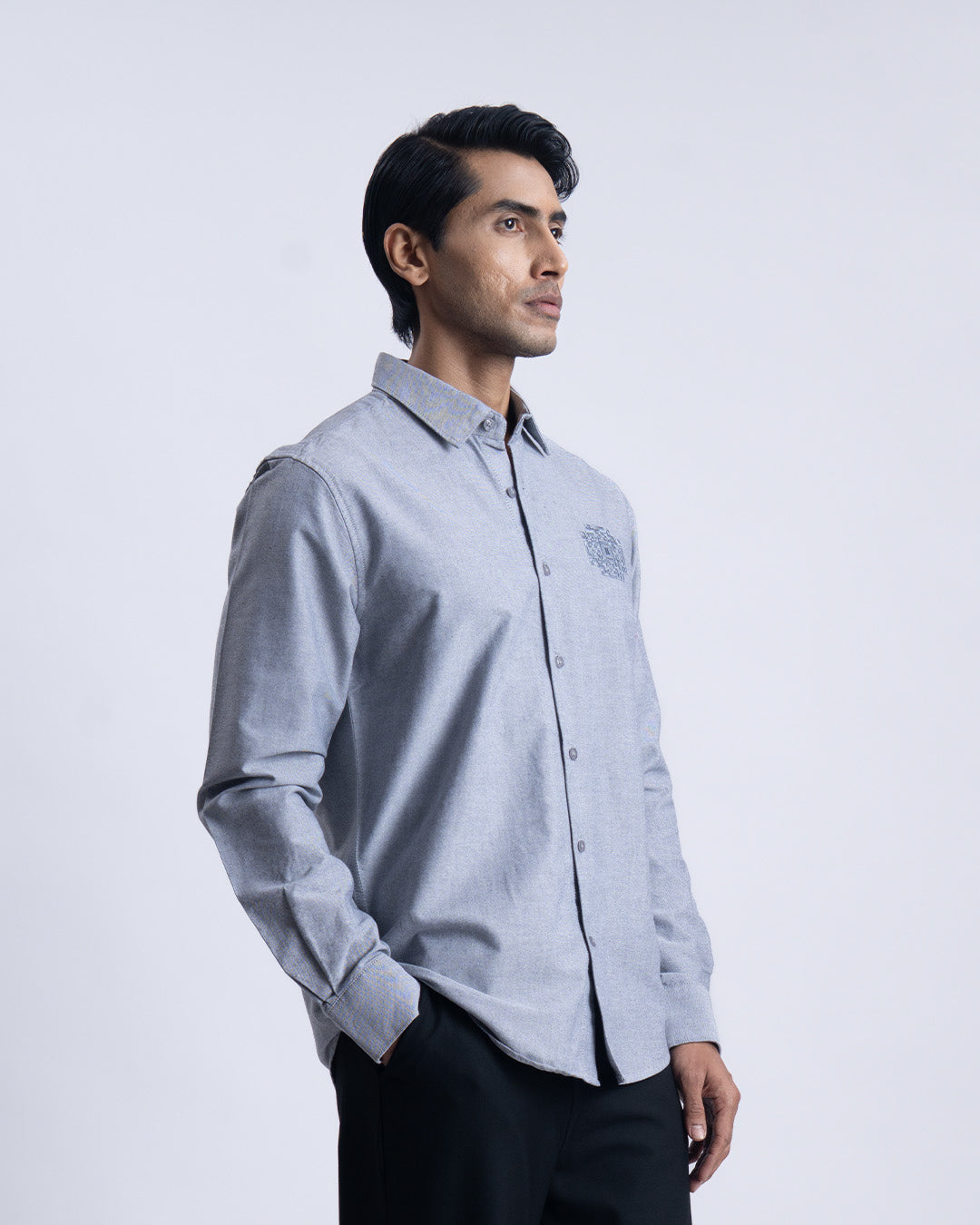 Cotton Oxford Thread Craft Shirt In Grey