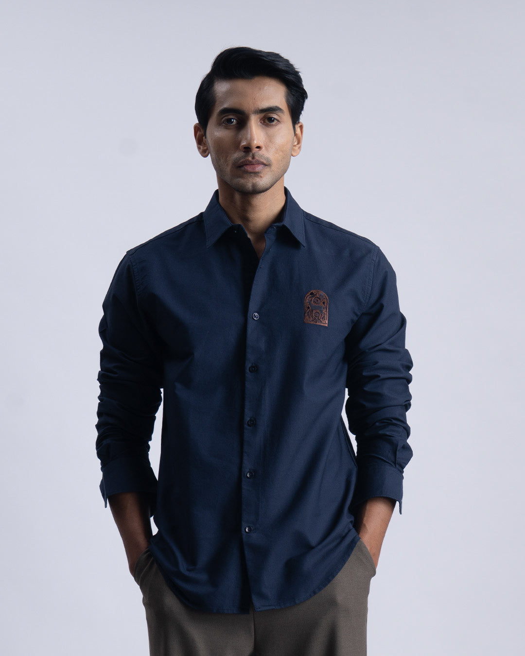Cotton Oxford Thread Craft Shirt In Navy