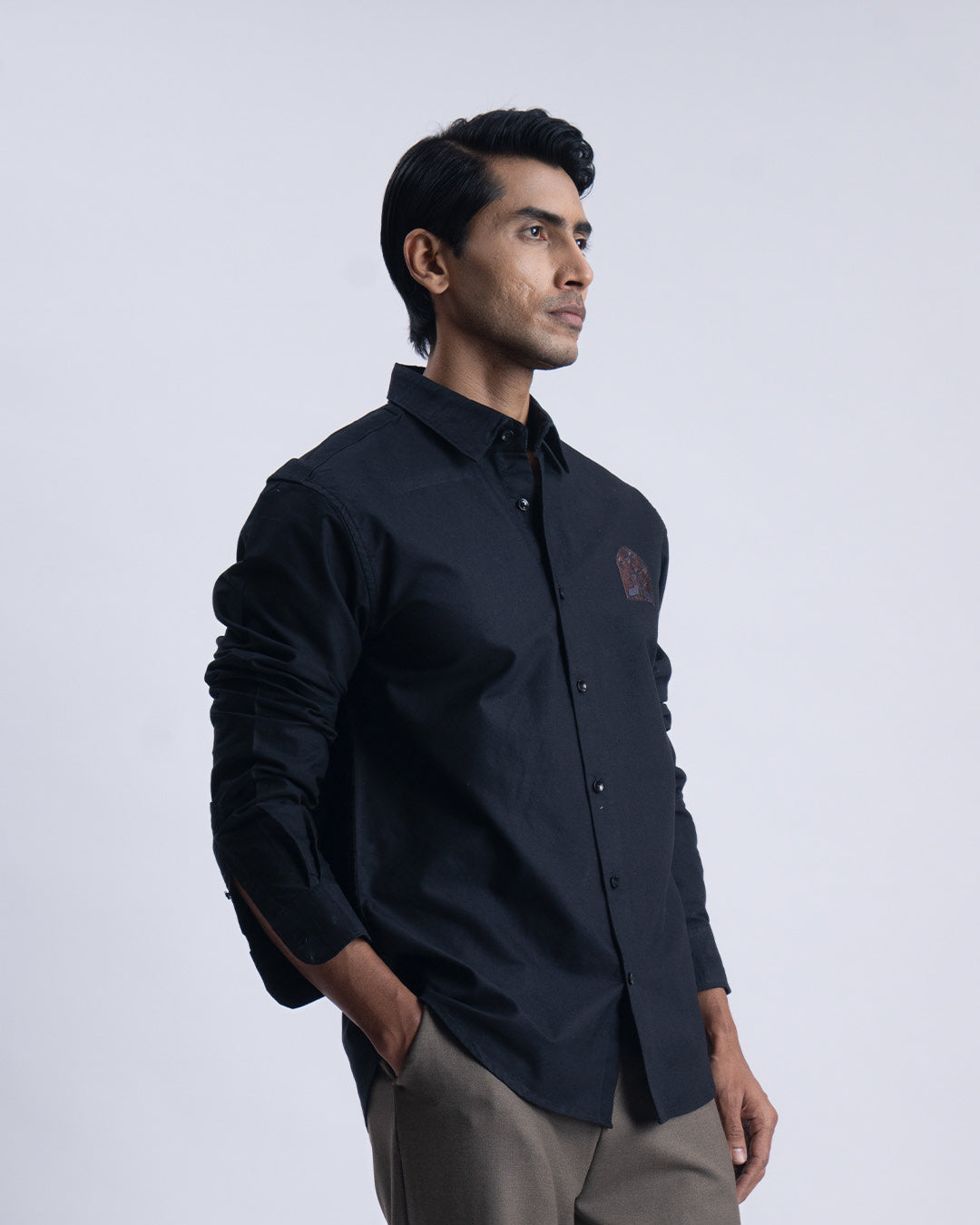 Cotton Oxford Thread Craft Shirt In Black