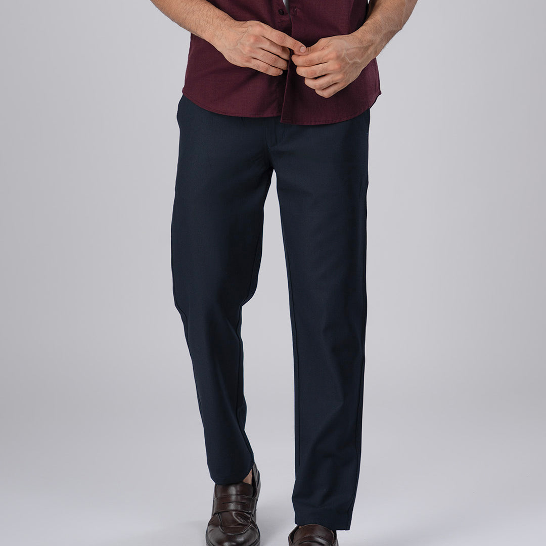 Easy Iron Flexi Textured Tailored Trouser In Navy