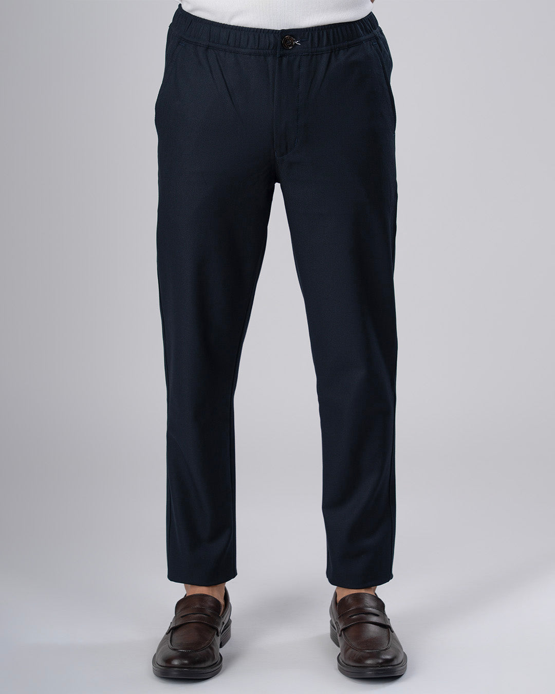 Easy Iron Flexi Textured Tailored Trouser In Navy