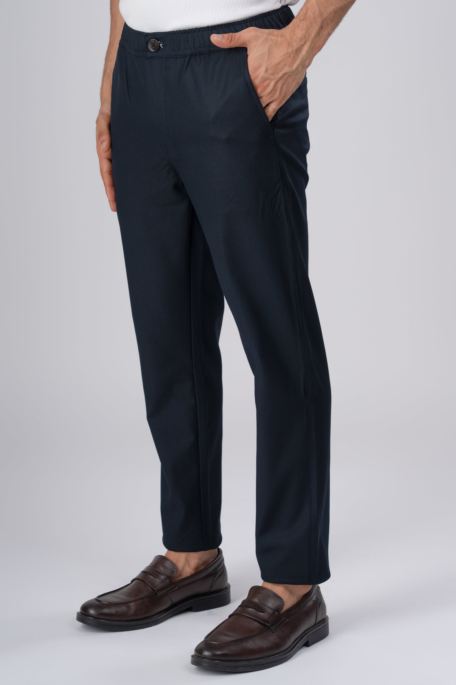 Easy Iron Flexi Textured Tailored Trouser In Navy