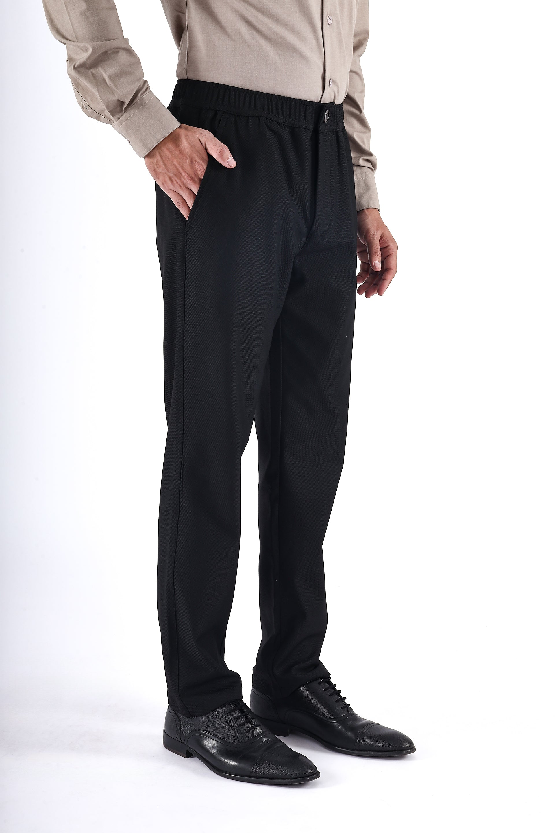 CLASSIC TEXTURED TAILORED TROUSERS IN BLACK