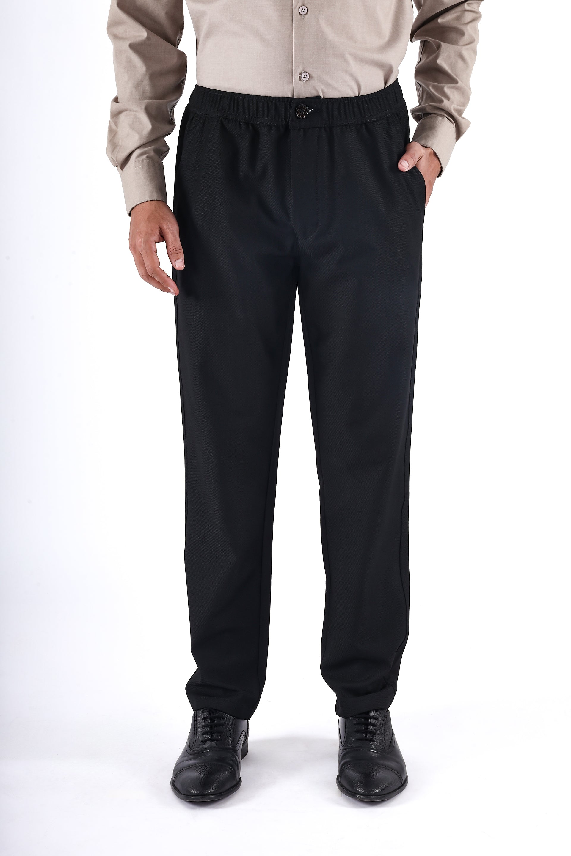 CLASSIC TEXTURED TAILORED TROUSERS IN BLACK