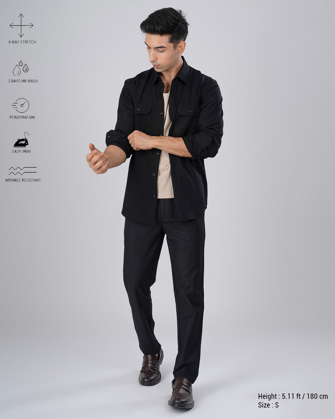 Easy Iron Flexi Textured Tailored Trouser In Black