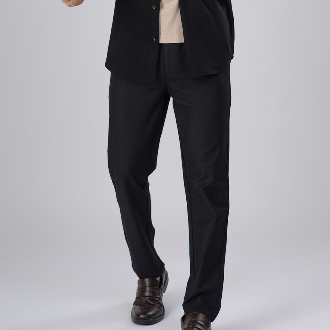 Easy Iron Flexi Textured Tailored Trouser In Black