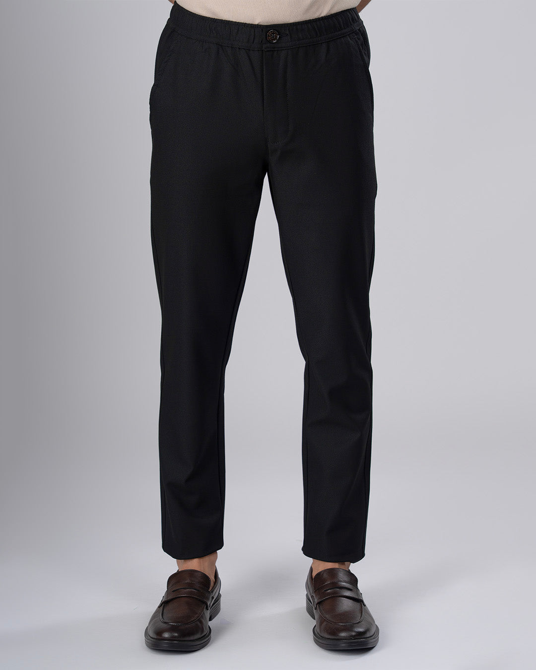 Easy Iron Flexi Textured Tailored Trouser In Black