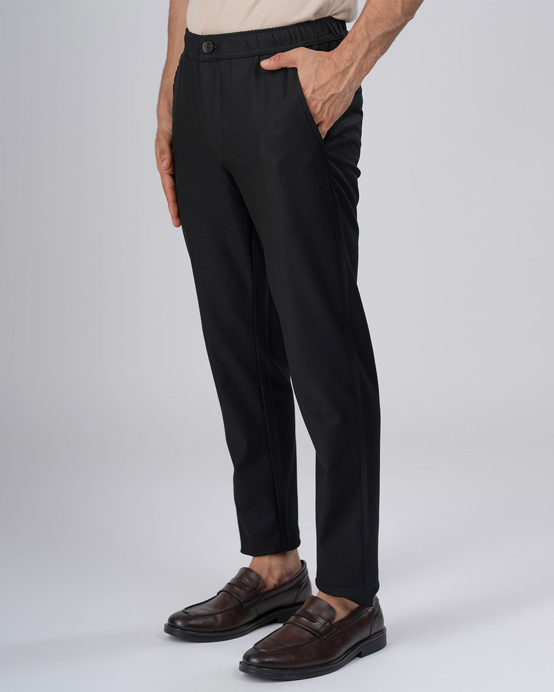 Easy Iron Flexi Textured Tailored Trouser In Black