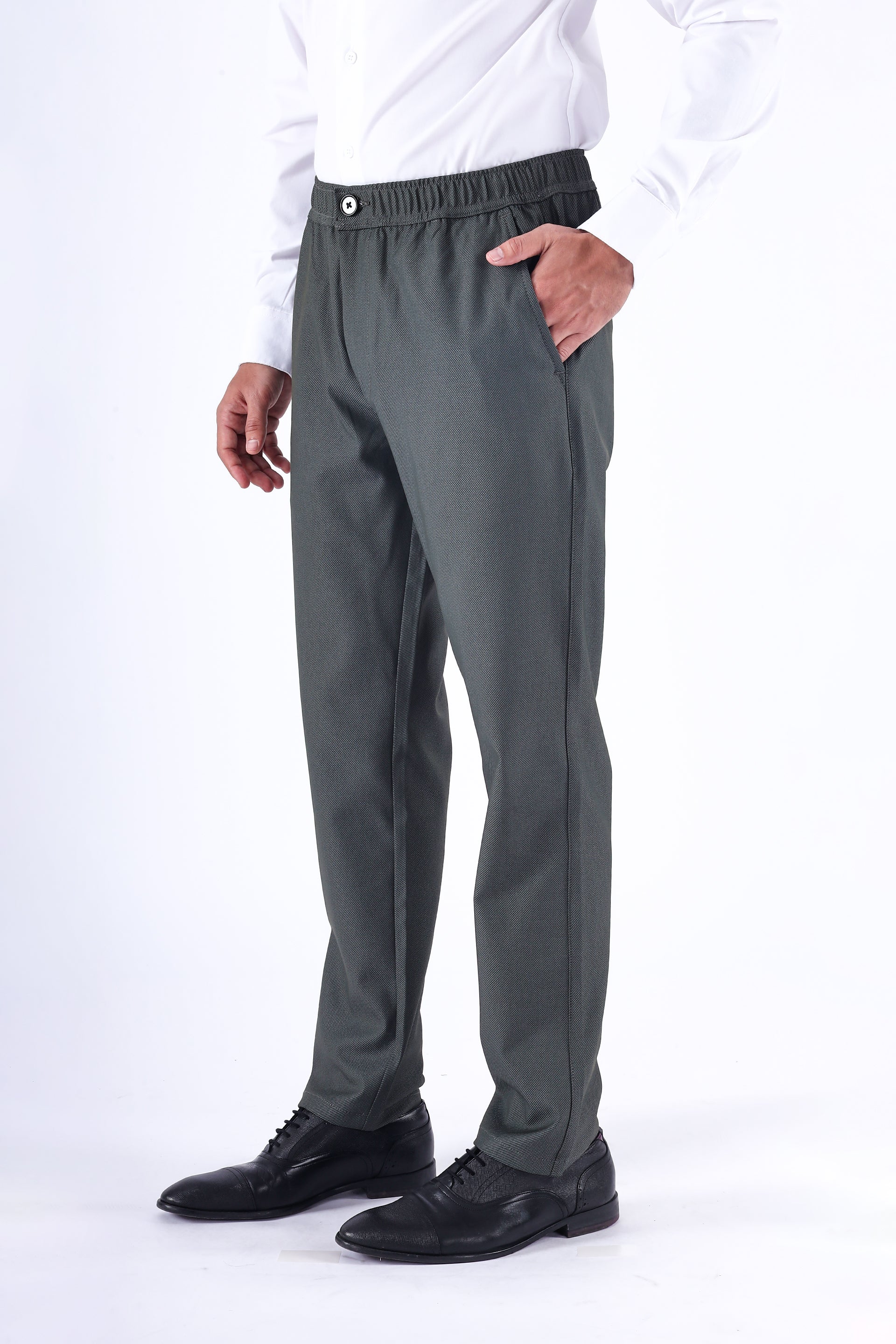 CLASSIC TEXTURED TAILORED TROUSERS IN GREEN