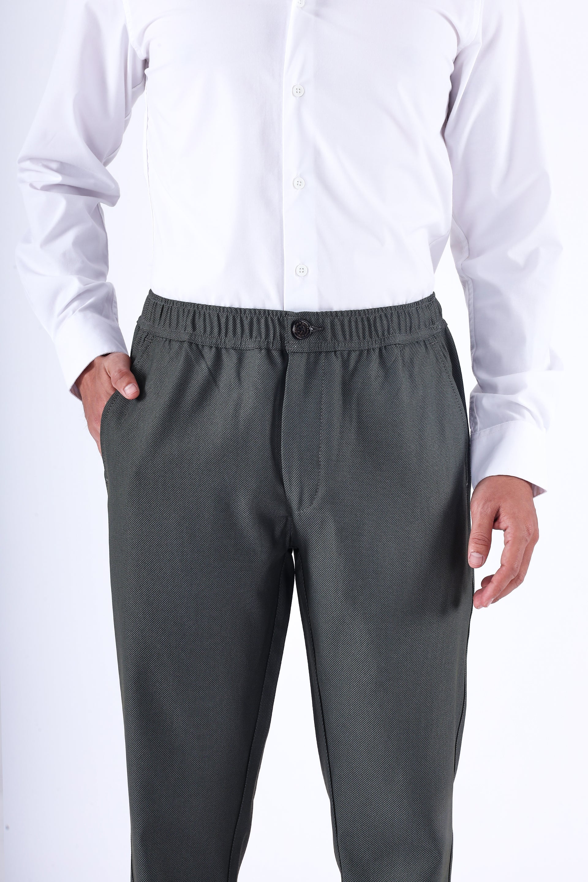 CLASSIC TEXTURED TAILORED TROUSERS IN GREEN