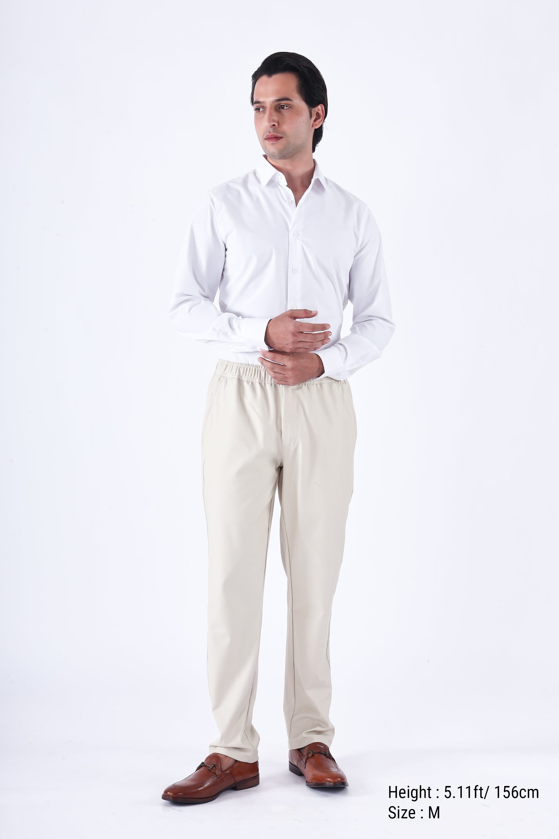 CLASSIC TEXTURED TAILORED TROUSERS IN CREAM