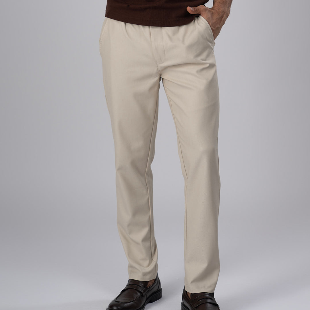 Easy Iron Flexi Textured Tailored Trouser In Cream