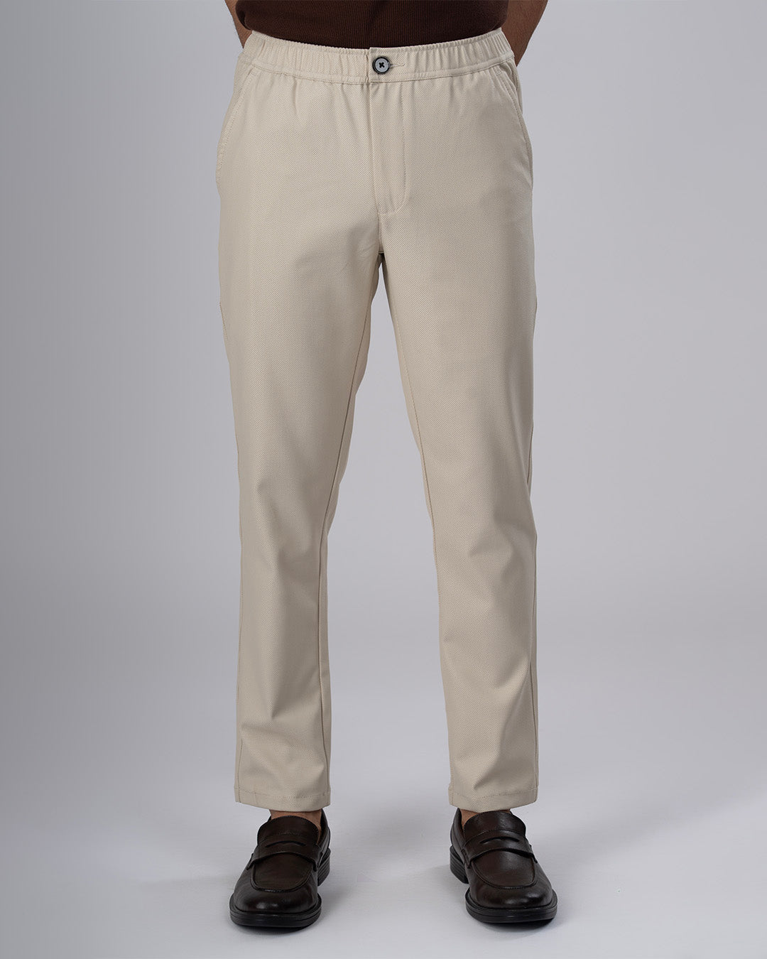 Easy Iron Flexi Textured Tailored Trouser In Cream