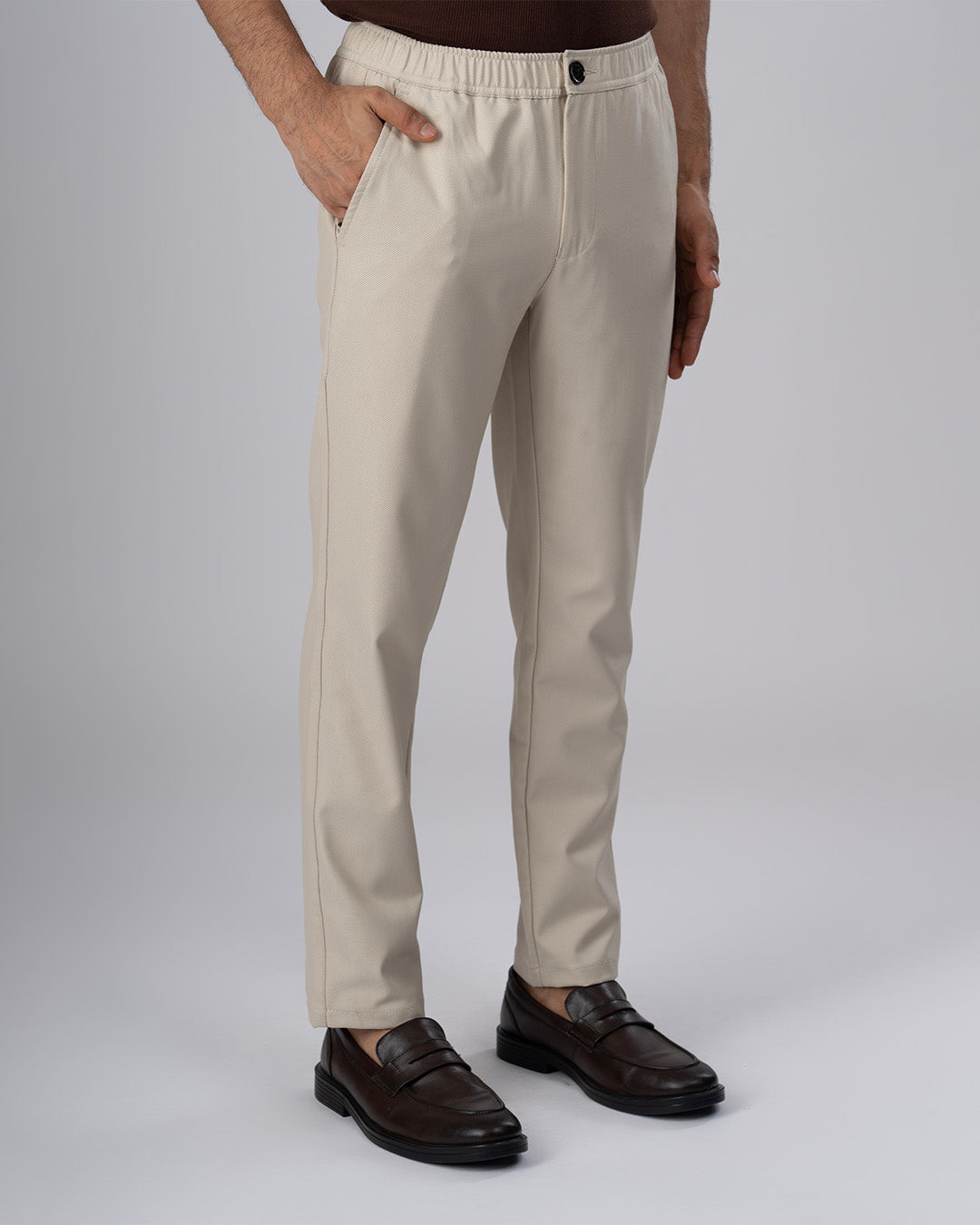 Easy Iron Flexi Textured Tailored Trouser In Cream