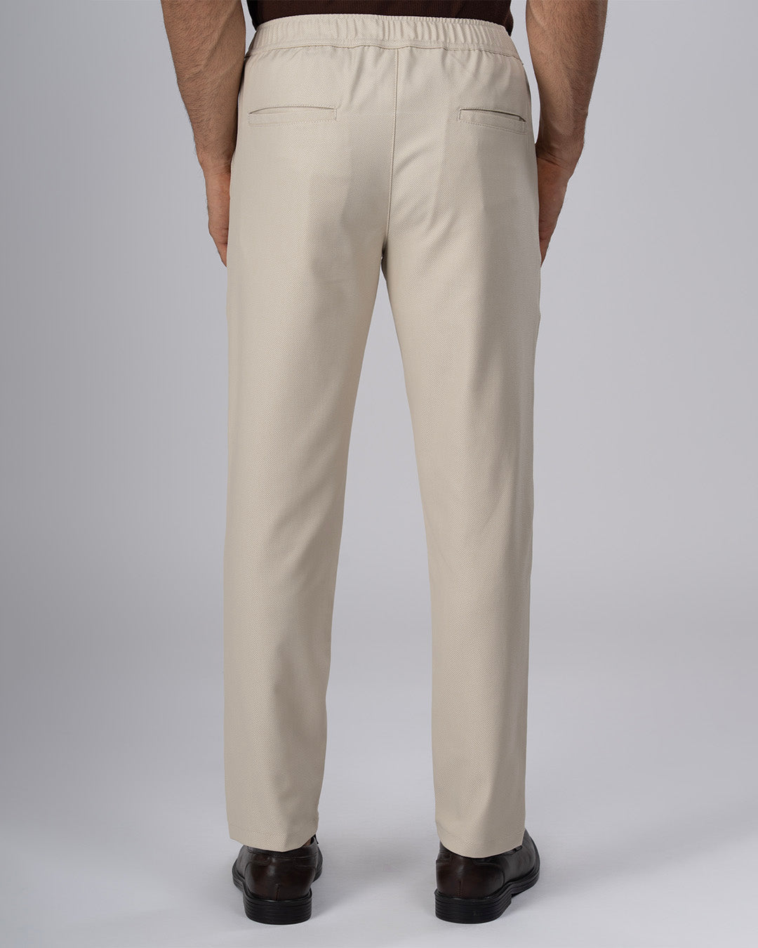 Easy Iron Flexi Textured Tailored Trouser In Cream
