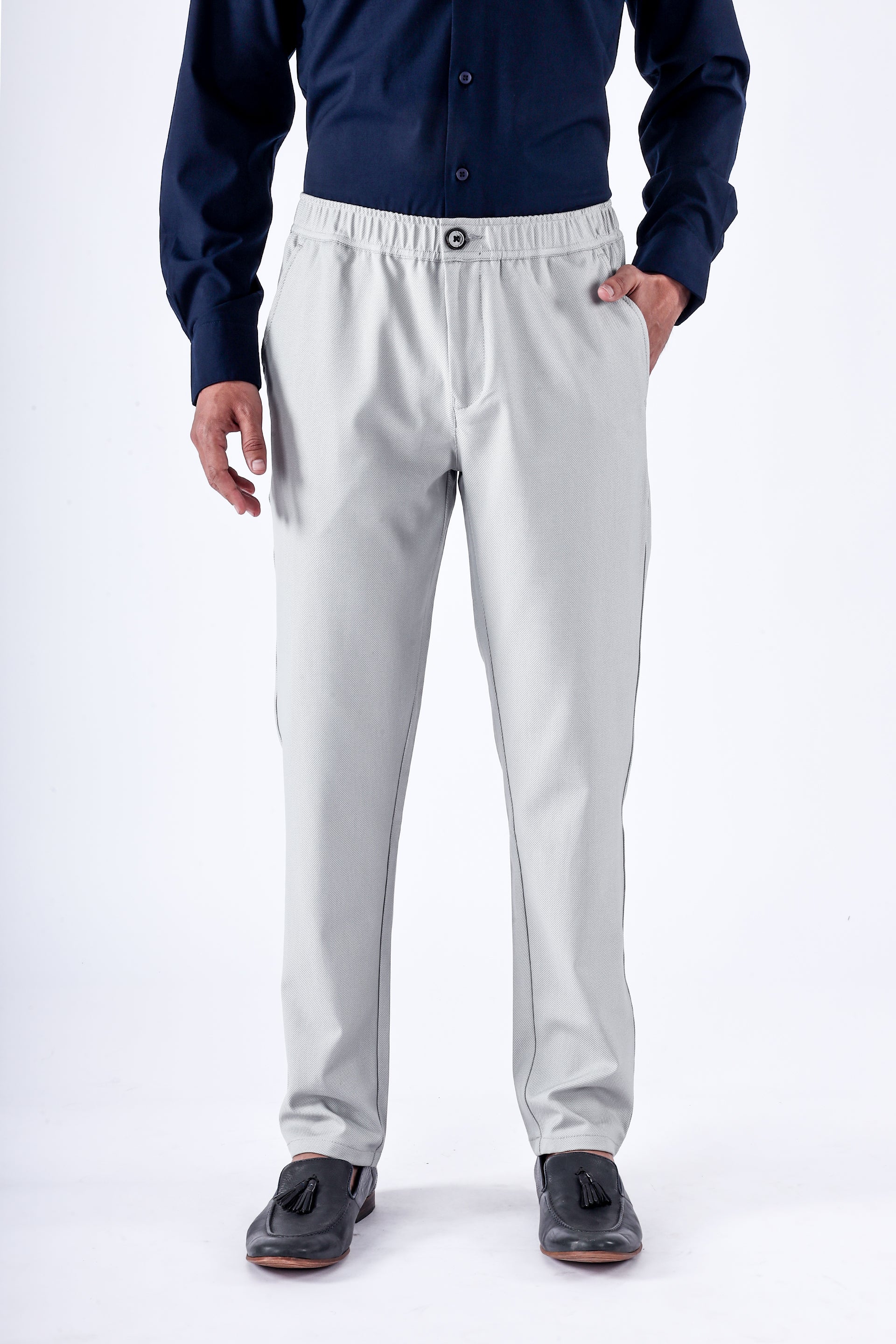 CLASSIC TEXTURED TAILORED TROUSERS IN GREY