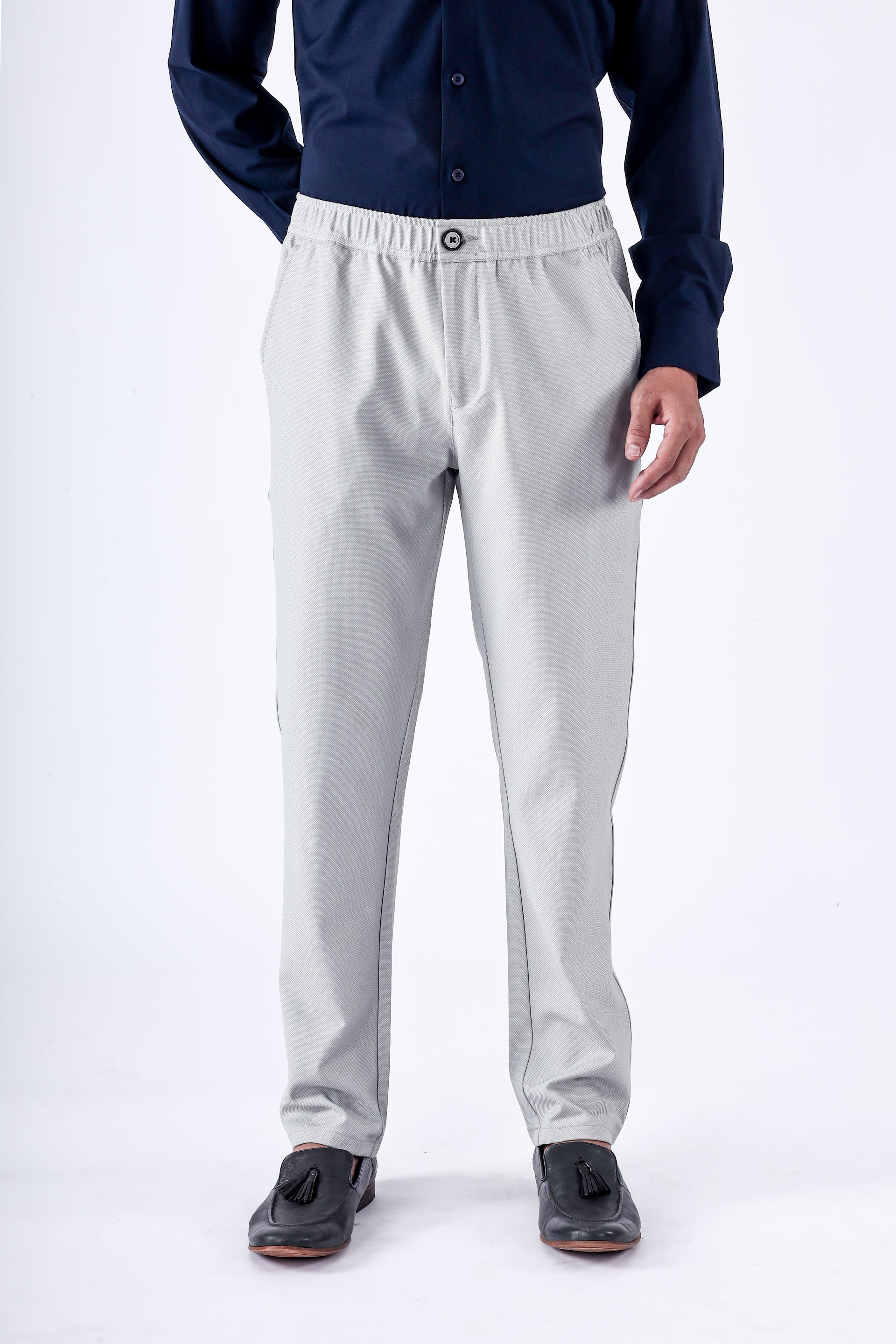 CLASSIC TEXTURED TAILORED TROUSERS IN GREY