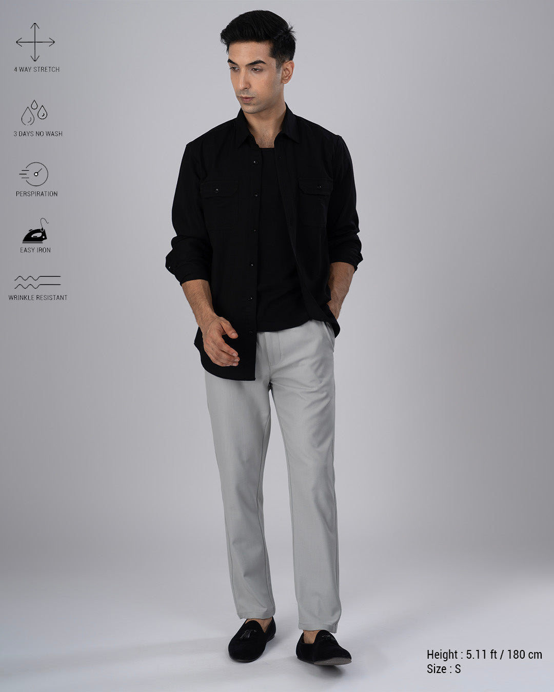 Easy Iron Flexi Textured Tailored Trouser In Grey