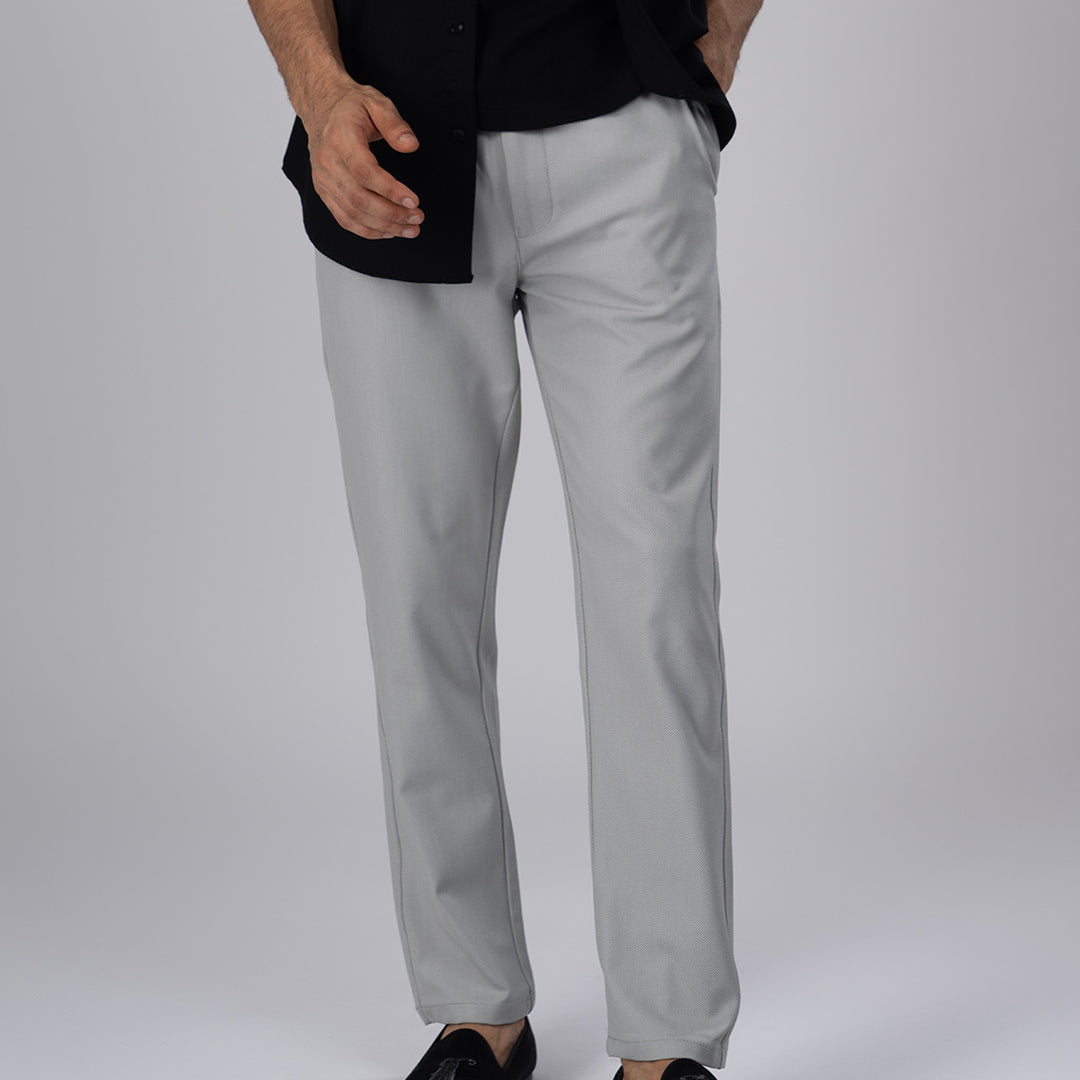 Easy Iron Flexi Textured Tailored Trouser In Grey