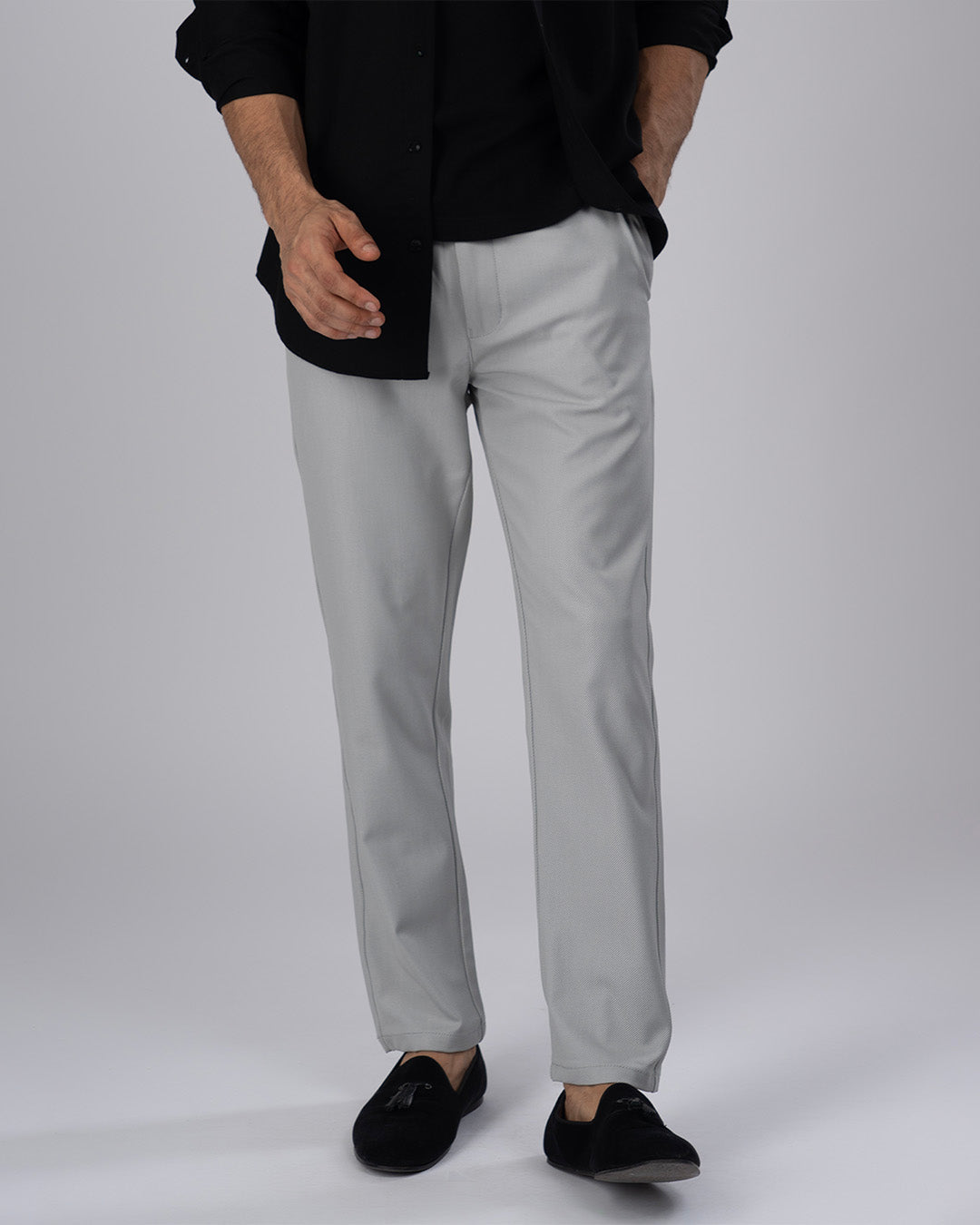 Easy Iron Flexi Textured Tailored Trouser In Grey