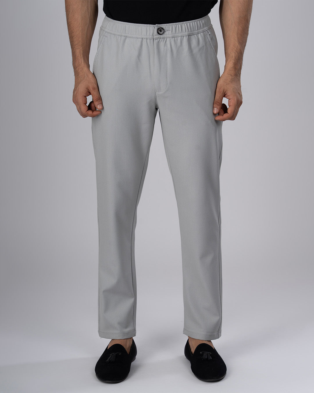Easy Iron Flexi Textured Tailored Trouser In Grey