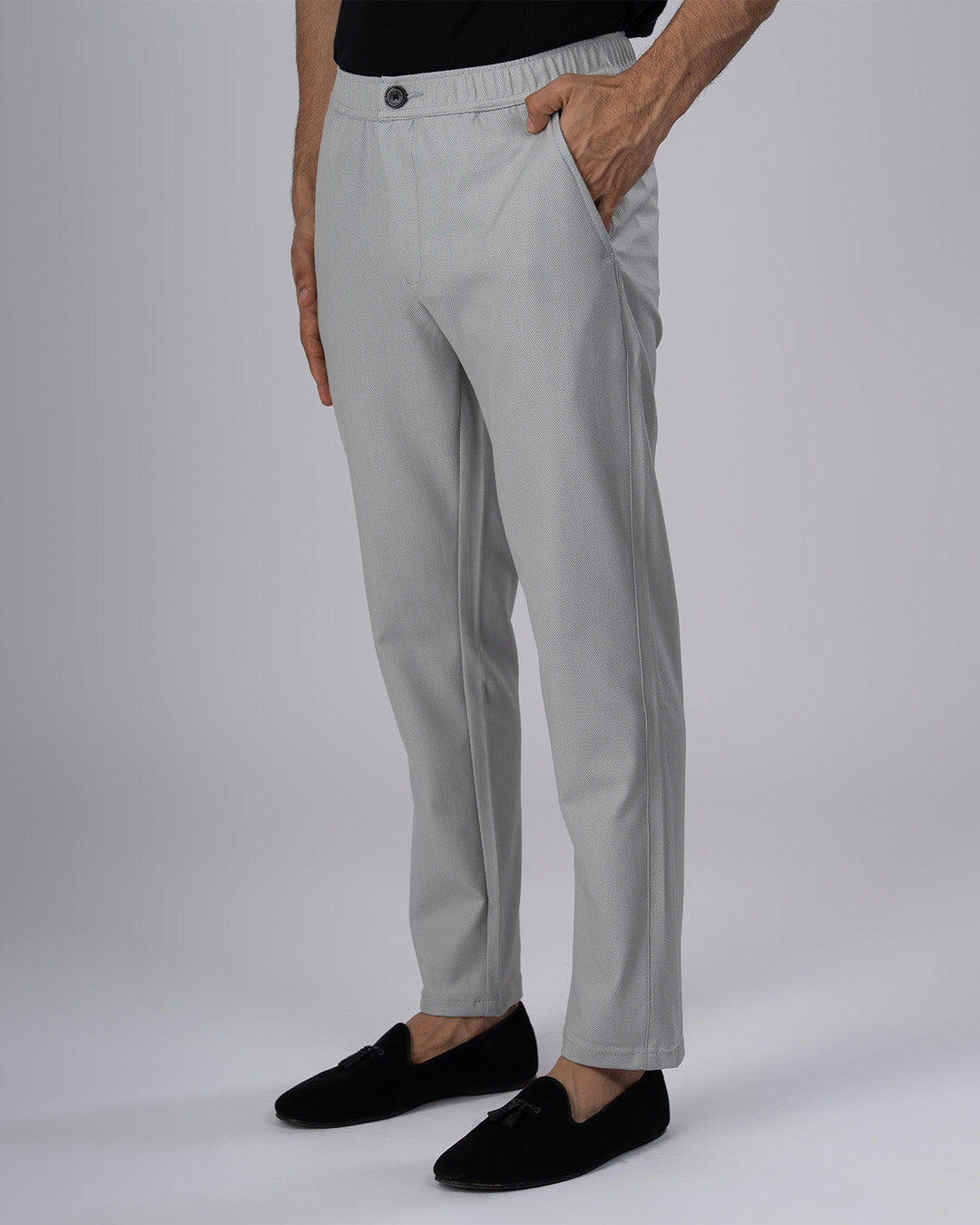 Easy Iron Flexi Textured Tailored Trouser In Grey