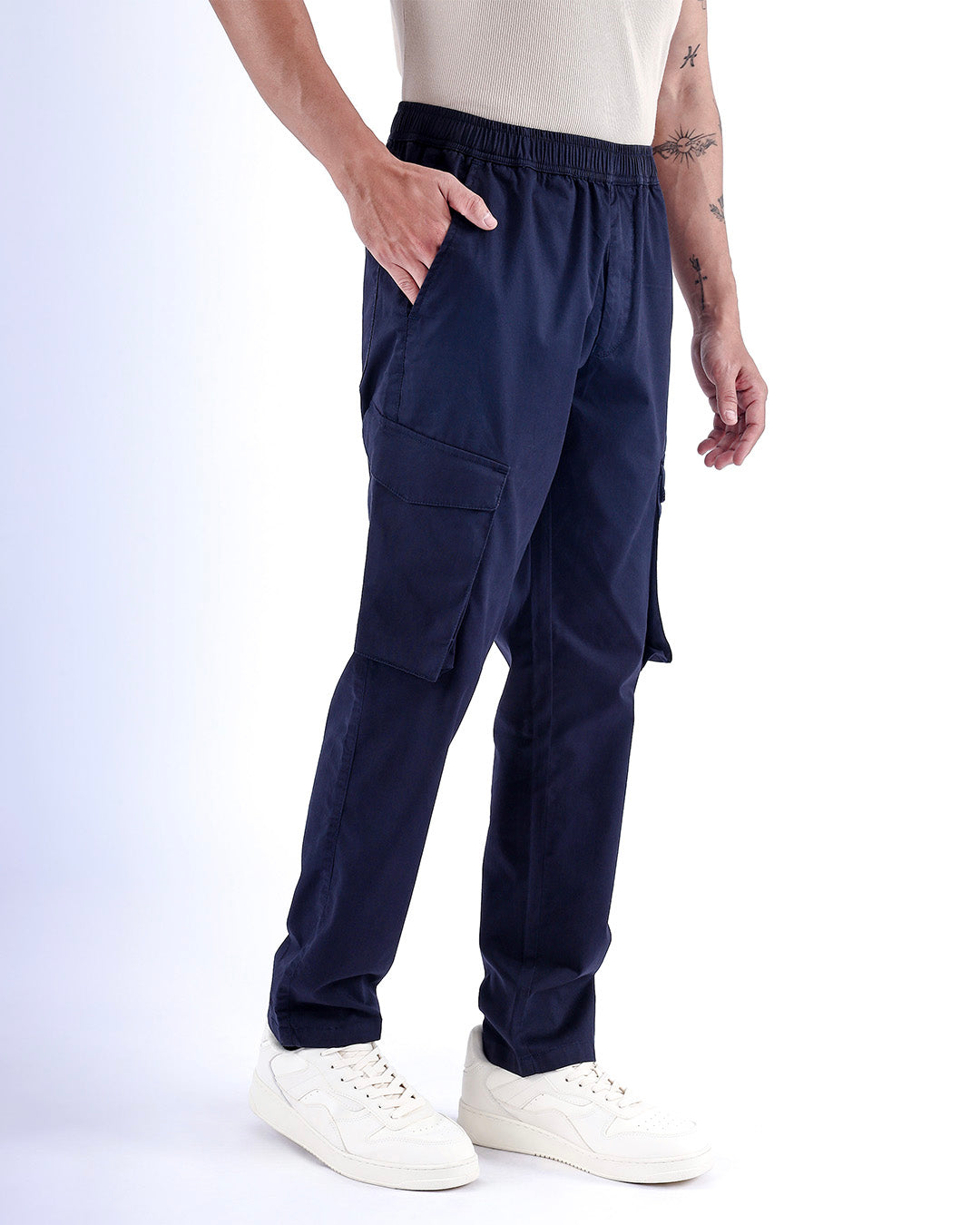 Feather Light Tailored Cargos In Navy