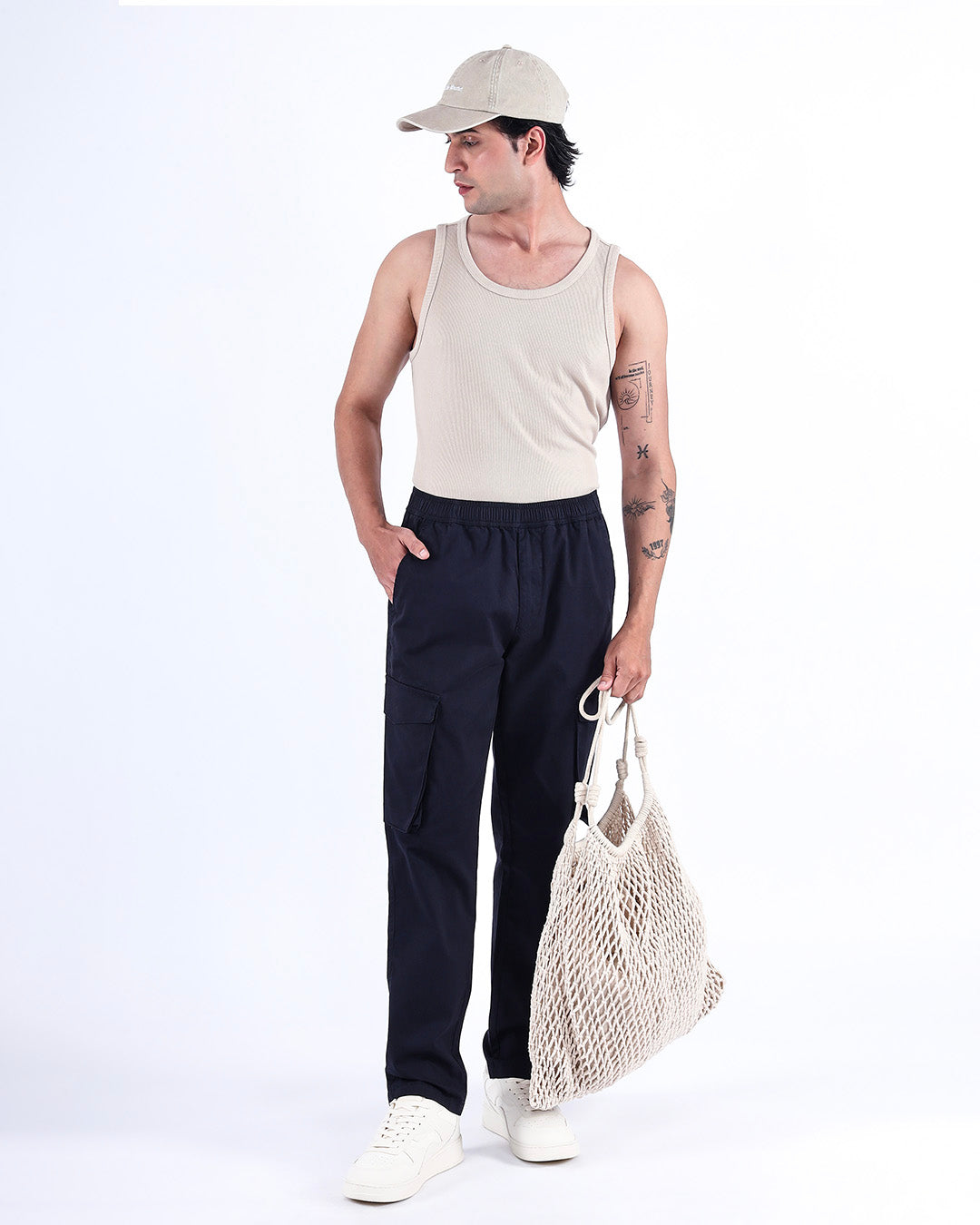 Feather Light Tailored Cargos In Navy