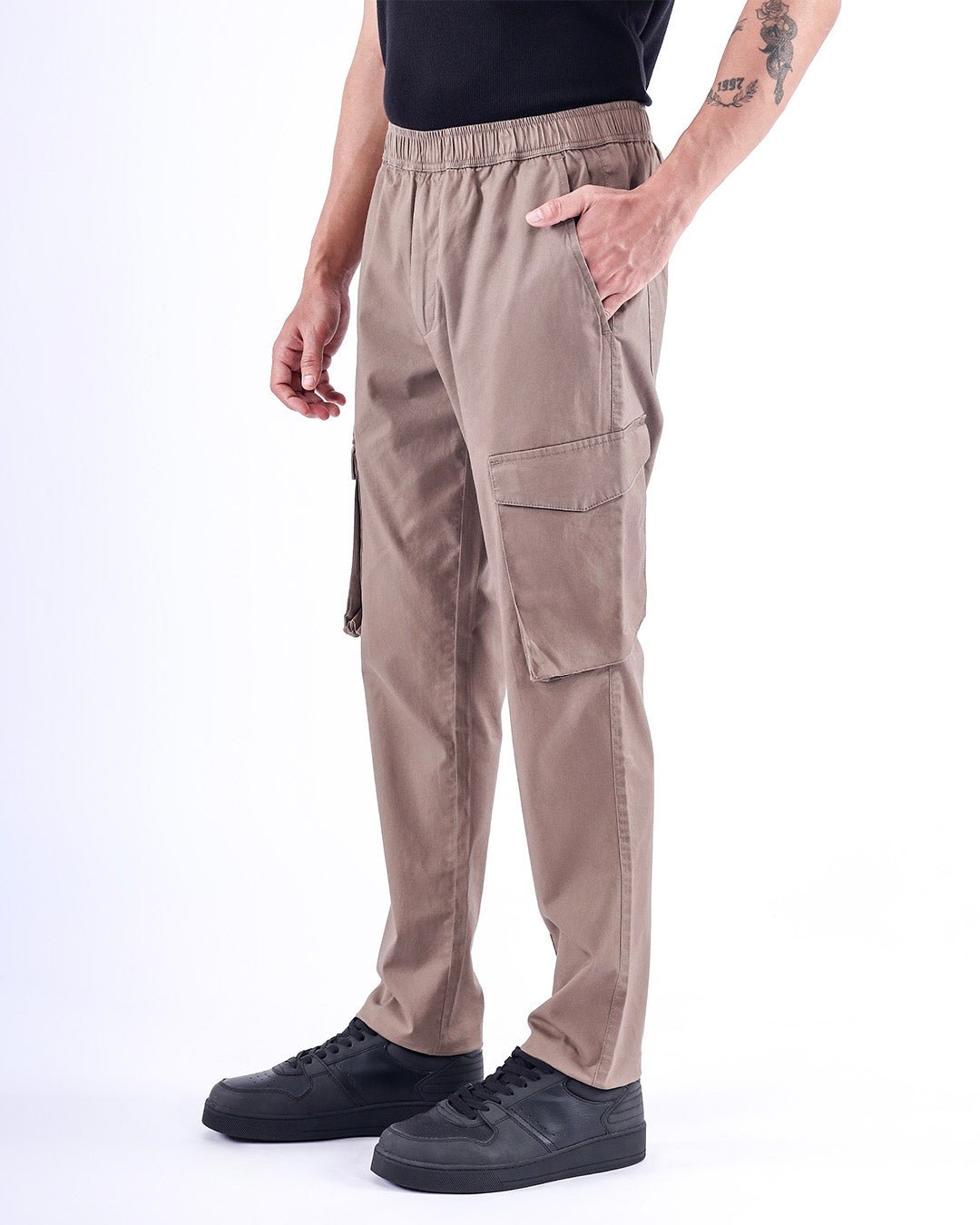 Feather Light Tailored Cargos In Khaki