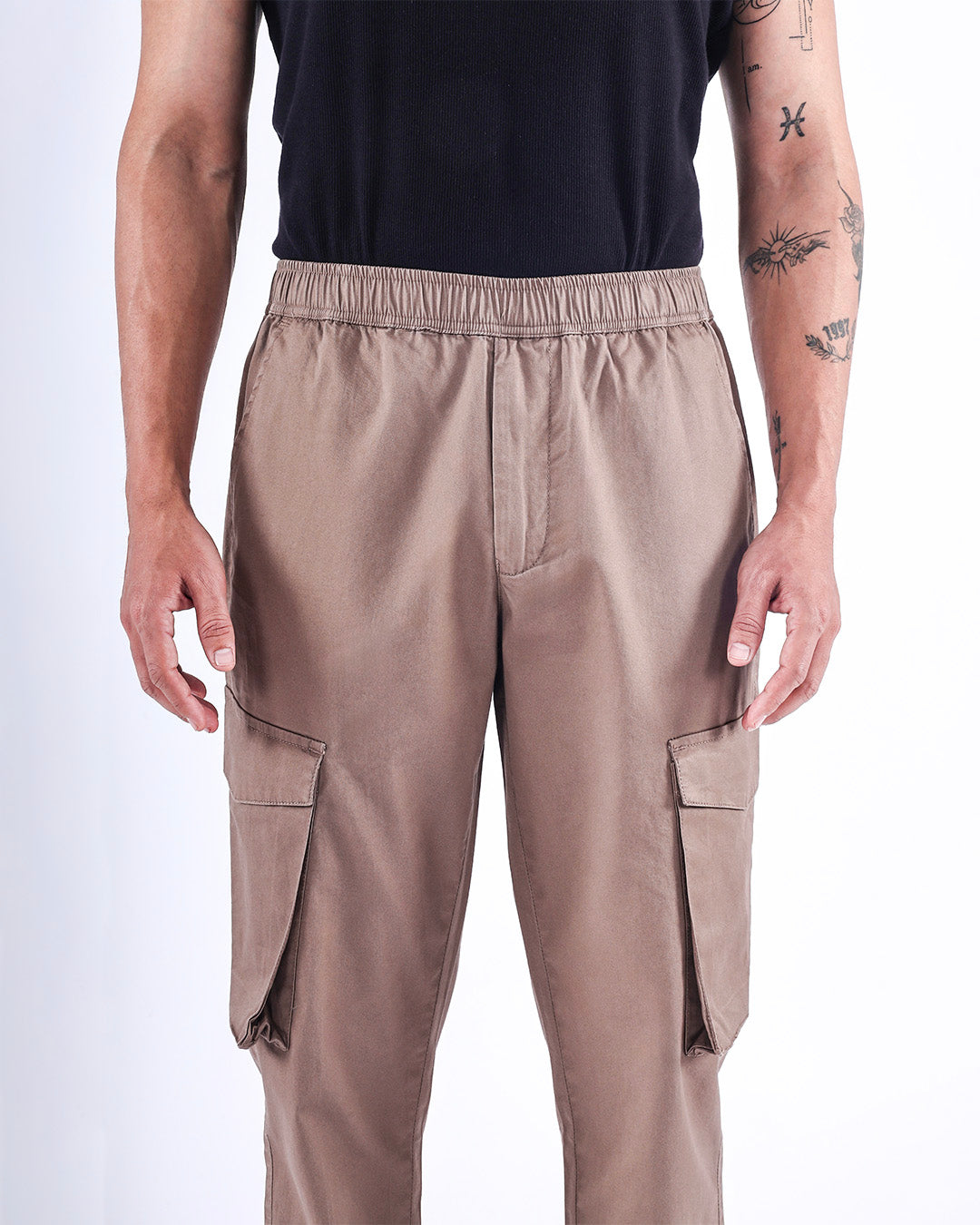 Feather Light Tailored Cargos In Khaki