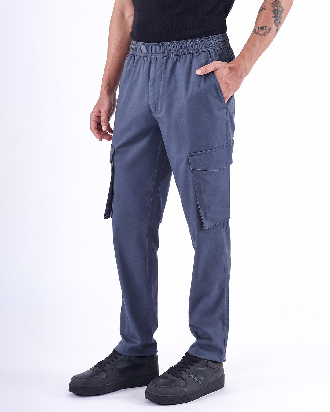 Feather Light Tailored Cargos In BluGrey