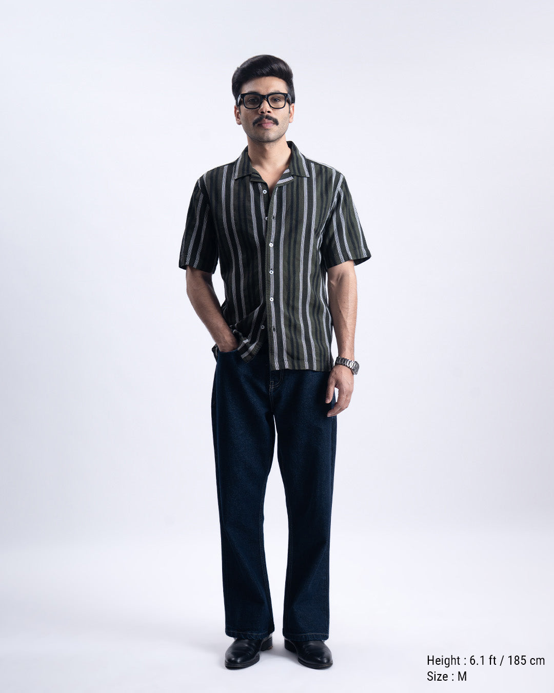 Striped Cuban Collar Shirt In Green