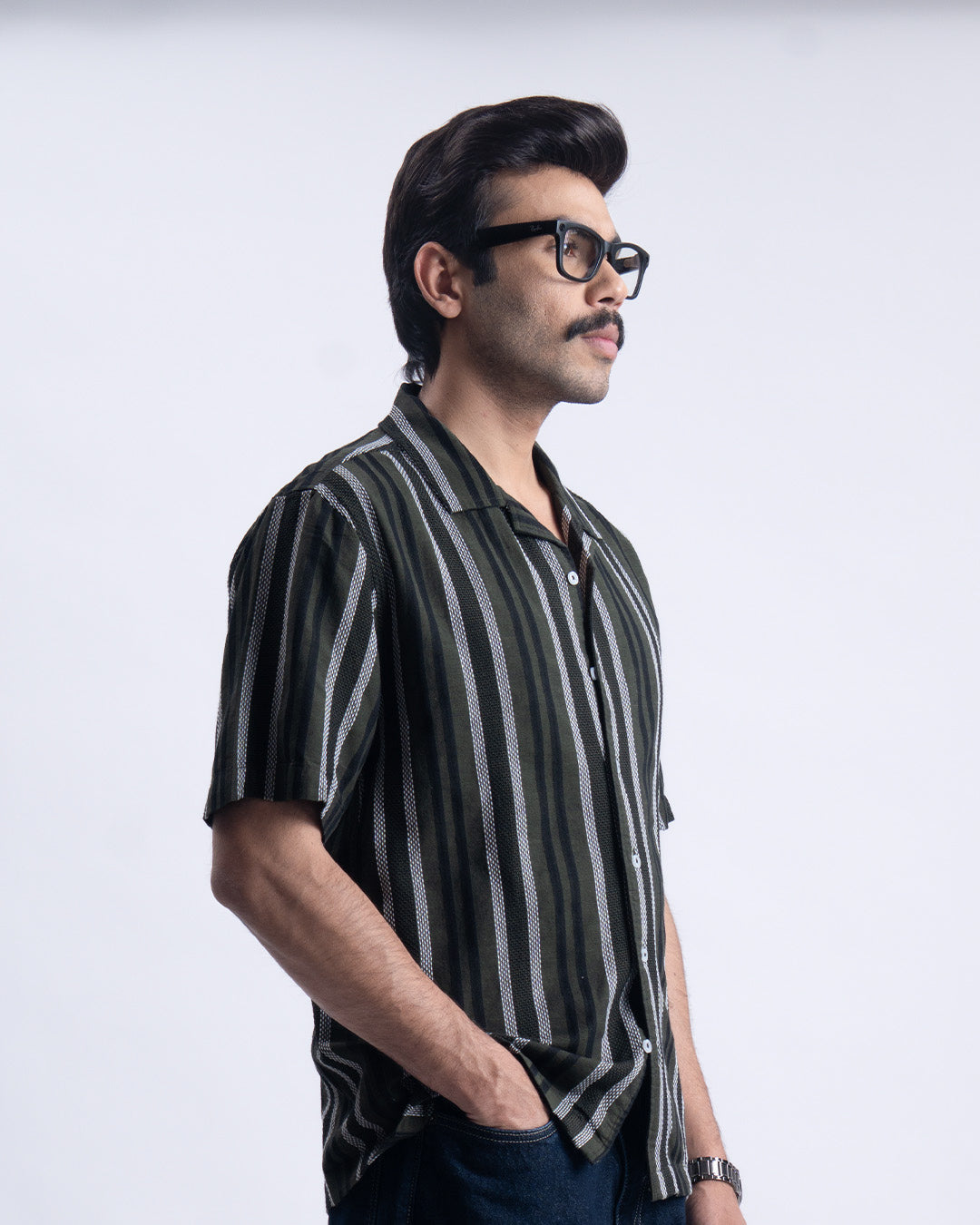 Striped Cuban Collar Shirt In Green