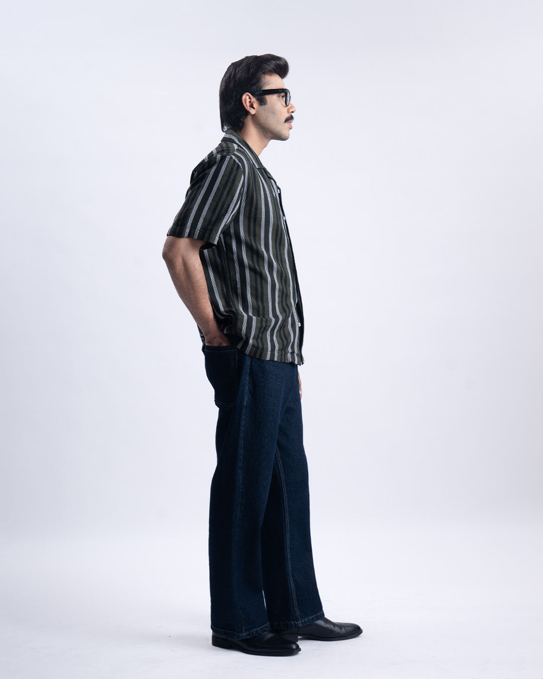 Striped Cuban Collar Shirt In Green