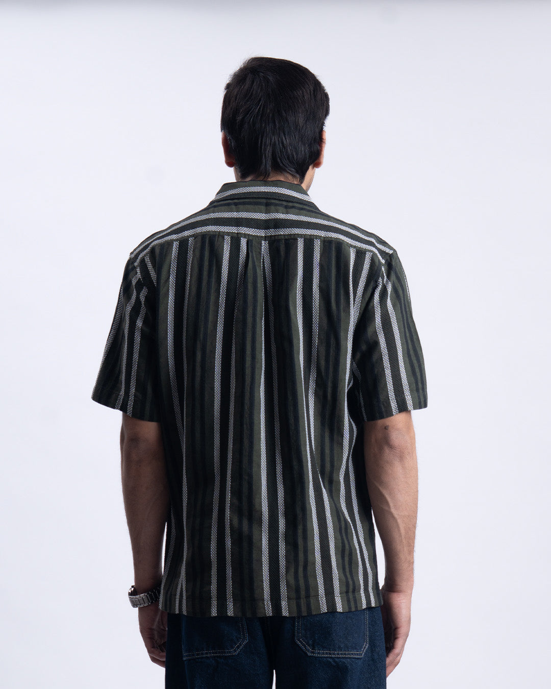 Striped Cuban Collar Shirt In Green