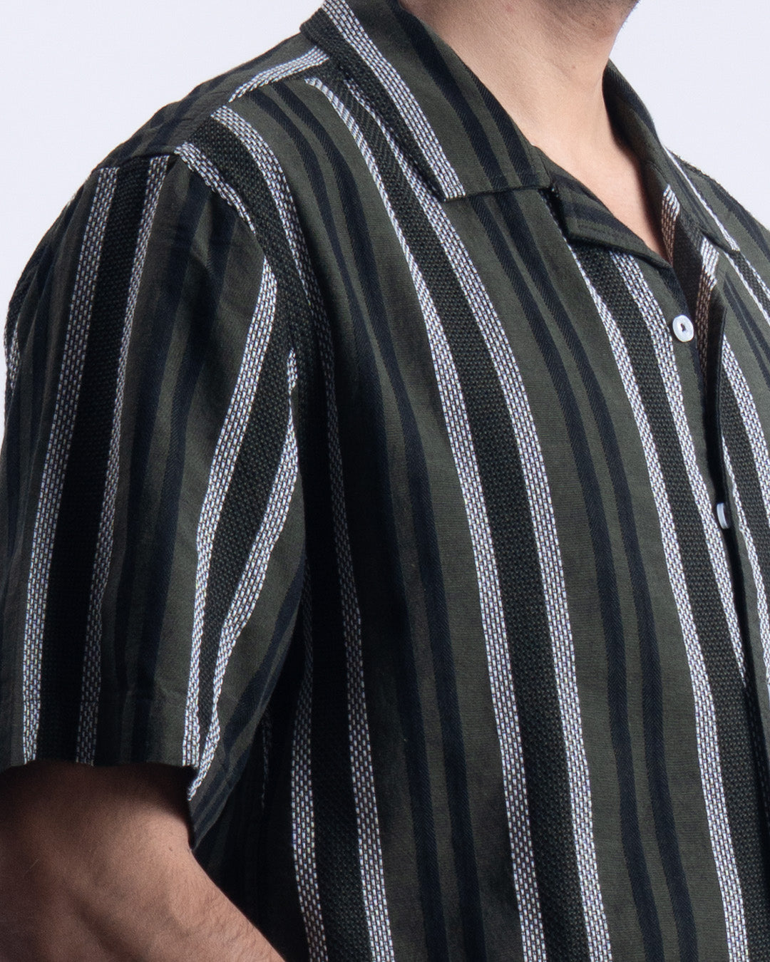 Striped Cuban Collar Shirt In Green