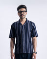 Striped Cuban Collar Shirt In Navy